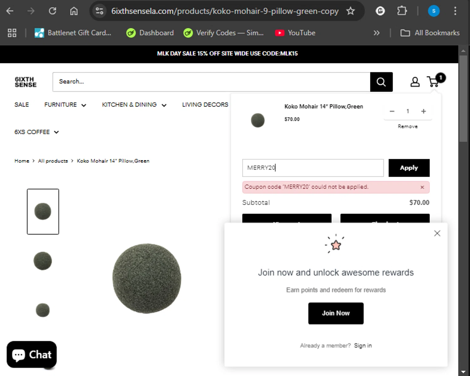6ixth Sense promo code screenshot showing code MERRY20 applied at 6ixth Sense checkout page. Uploaded by SimplyCodes community member Giyuuu on Jan 28, 2025