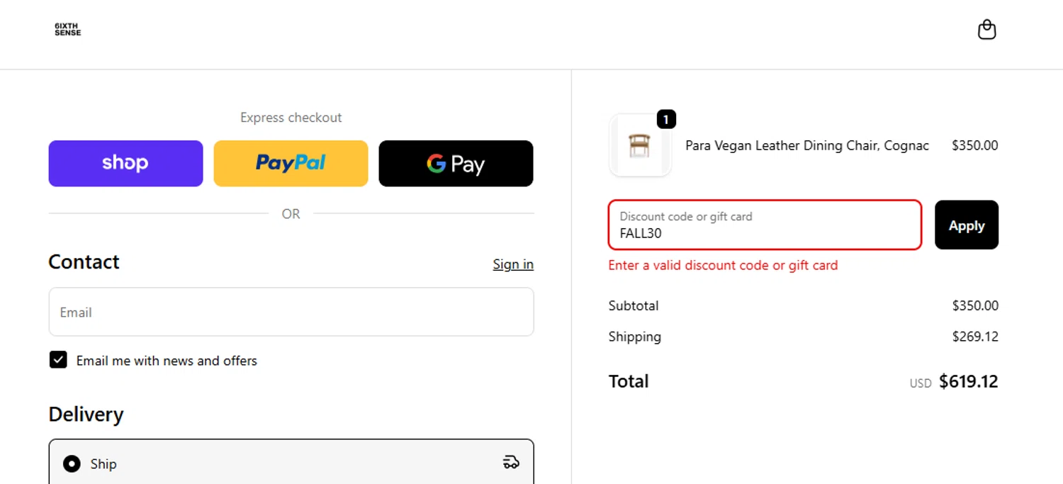 6ixth Sense promo code screenshot showing code FALL30 applied at 6ixth Sense checkout page. Uploaded by SimplyCodes community member Volibear on Sep 24, 2025