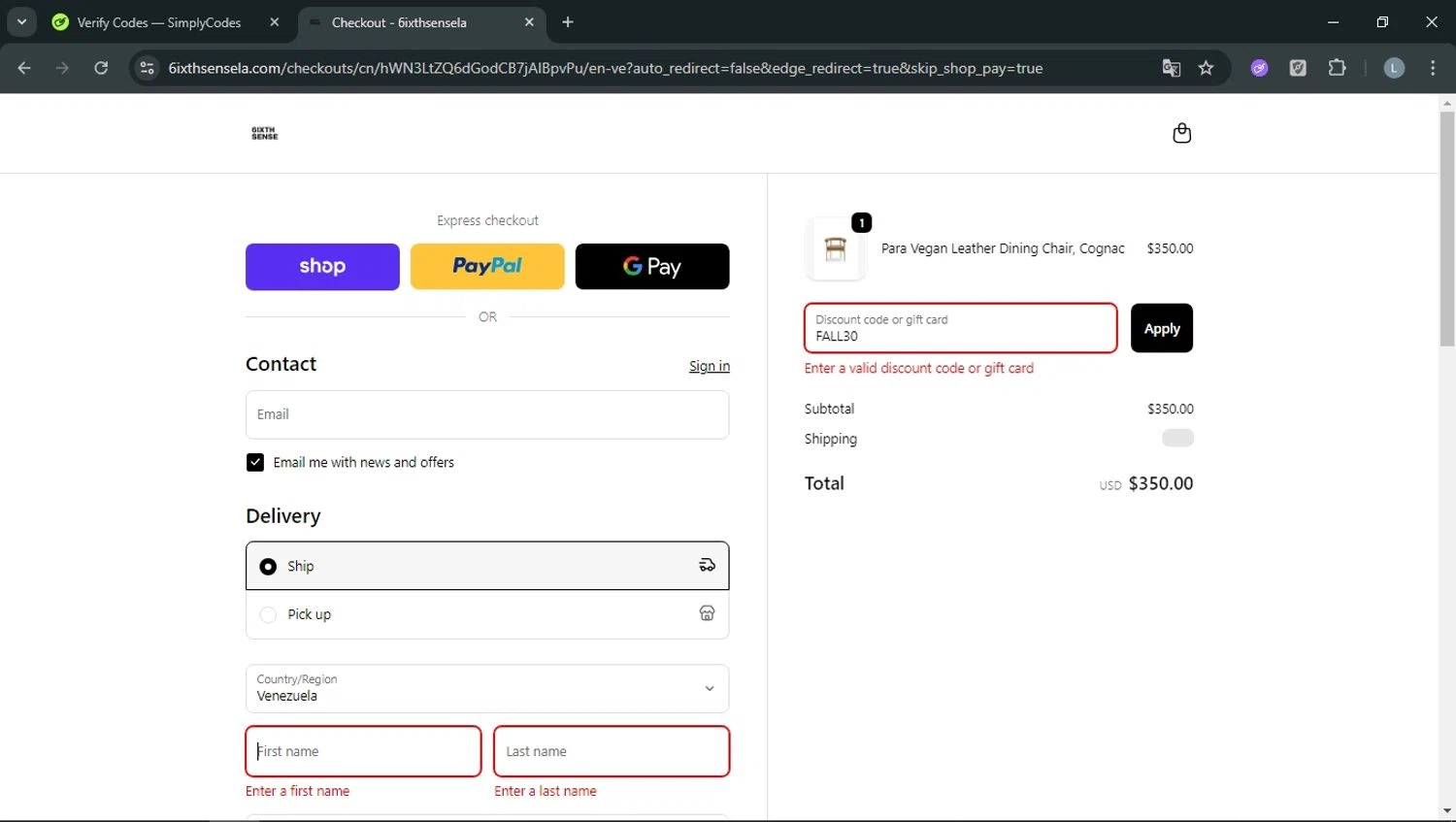 6ixth Sense promo code screenshot showing code FALL30 applied at 6ixth Sense checkout page. Uploaded by SimplyCodes community member RoyalOwl5790 on Sep 24, 2025