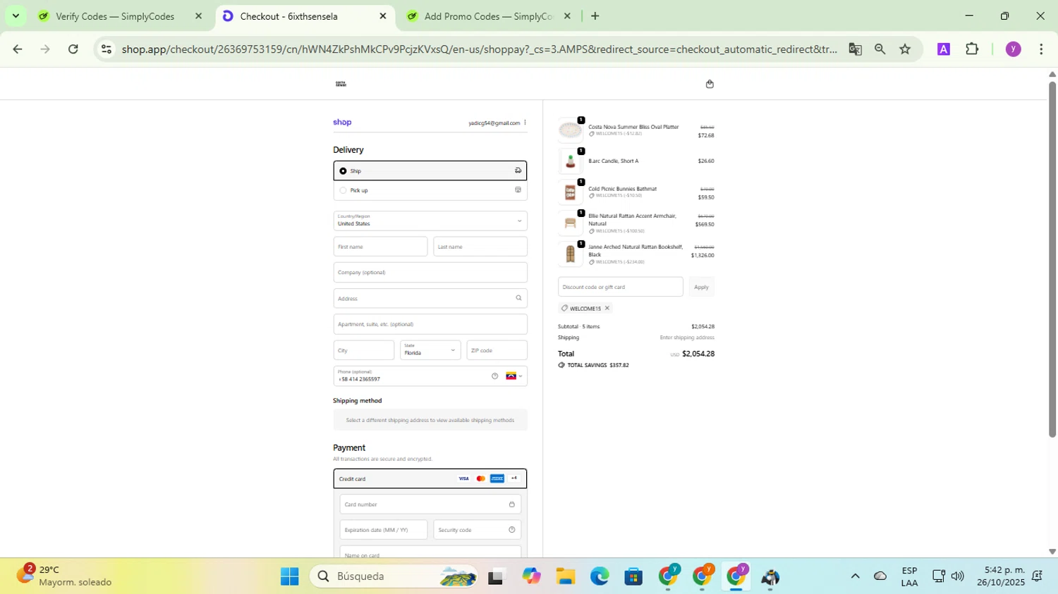 6ixth Sense promo code screenshot showing code WELCOME15 applied at 6ixth Sense checkout page. Uploaded by SimplyCodes community member yadicg054 on Oct 26, 2025