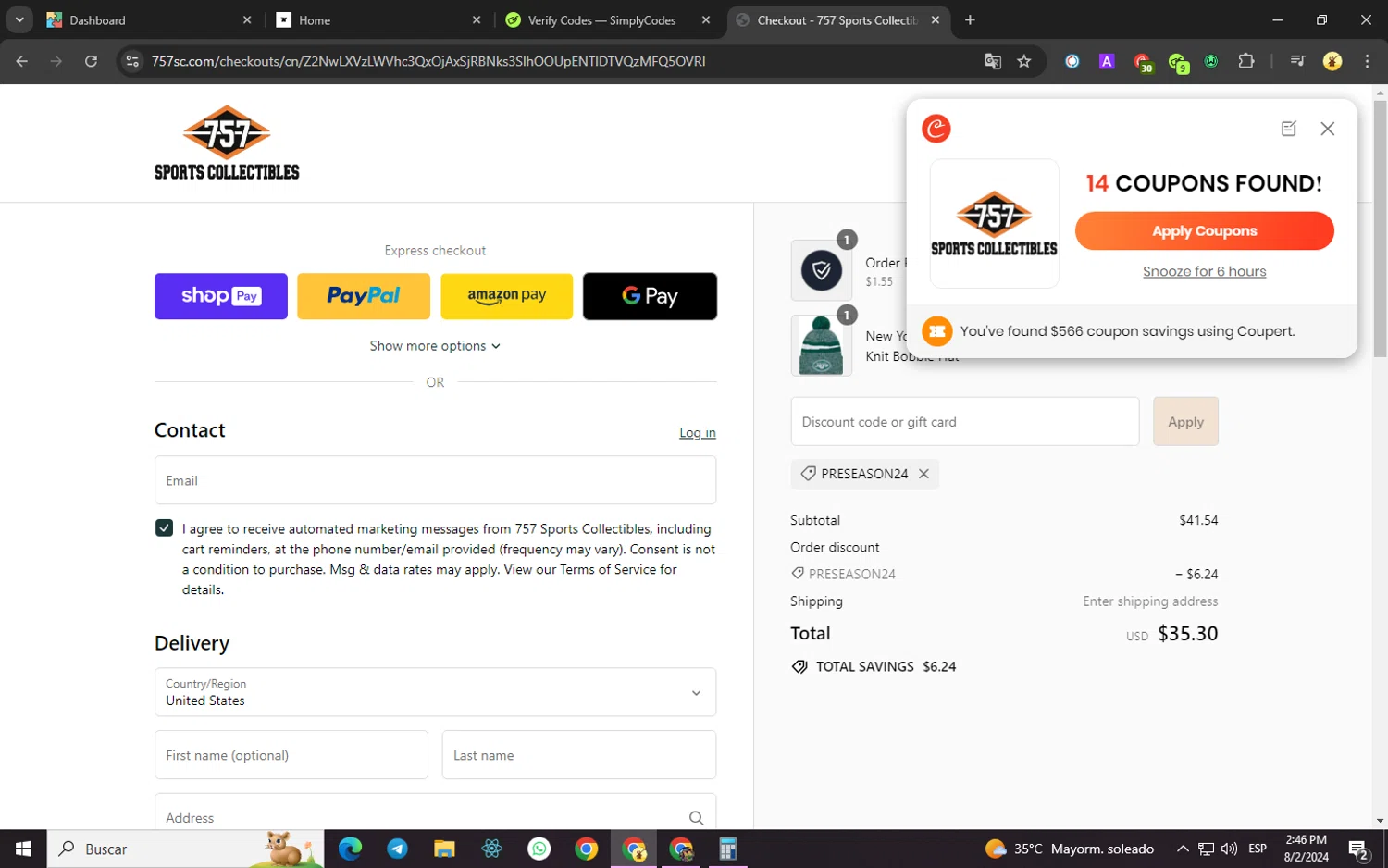 where to use 757 Sport Collectibles promo code box