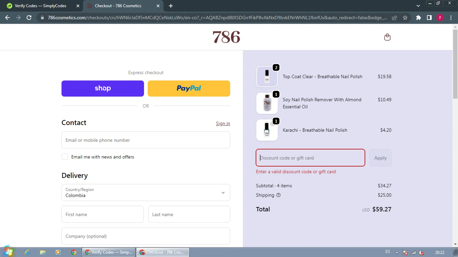 786 Cosmetics discount code screenshot showing code MARIAM applied at 786 Cosmetics checkout page. Uploaded by SimplyCodes community member ThriftyWizard1508 on Dec 26, 2025