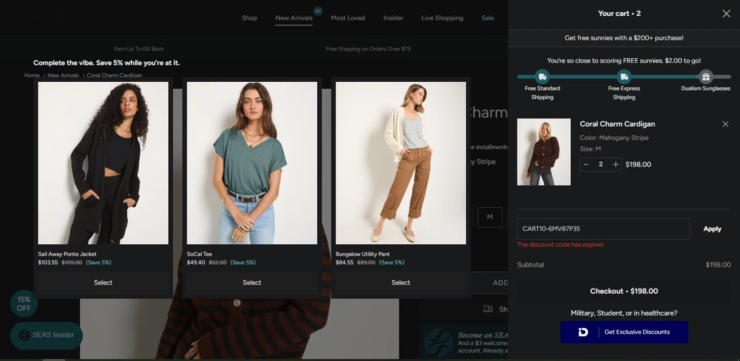 78 & SUNNY promo code screenshot showing code CART10-6MV87P35 applied at 78 & SUNNY checkout page. Uploaded by SimplyCodes community member Nor_man on Jul 18, 2025