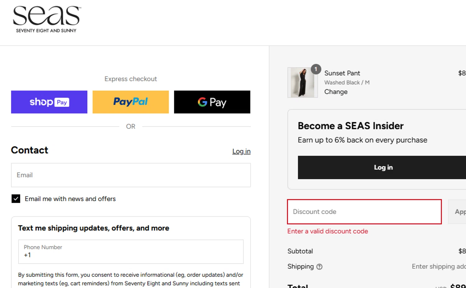 78 & SUNNY promo code screenshot showing code CART10-6MV87P35 applied at 78 & SUNNY checkout page. Uploaded by SimplyCodes community member PIONEER01 on Jul 18, 2025