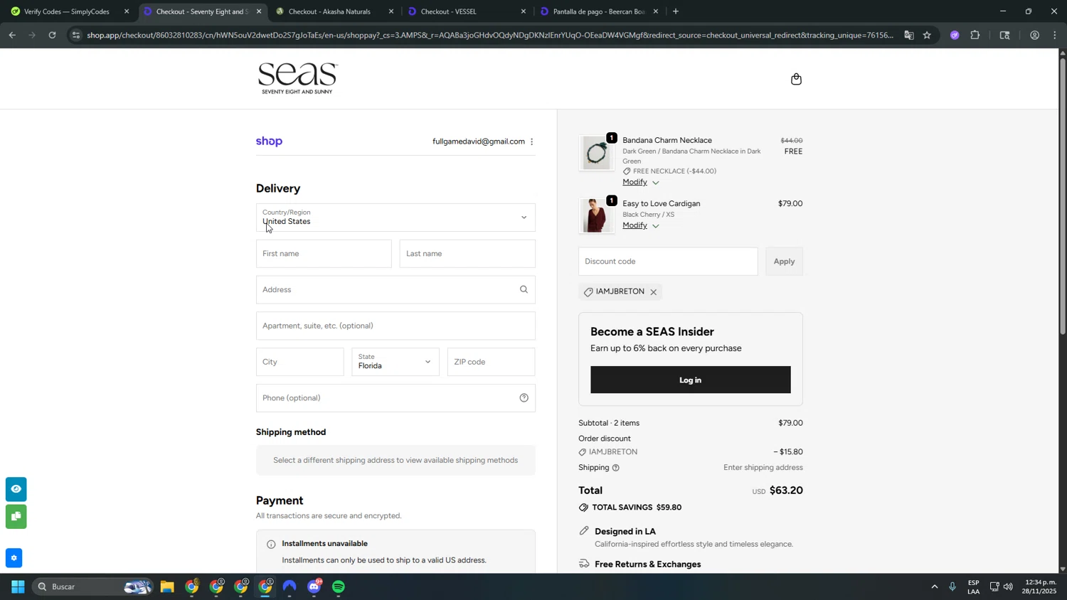 78 & SUNNY promo code screenshot showing code IAMJBRETON applied at 78 & SUNNY checkout page. Uploaded by SimplyCodes community member yapaguelos20lucas on Nov 28, 2025