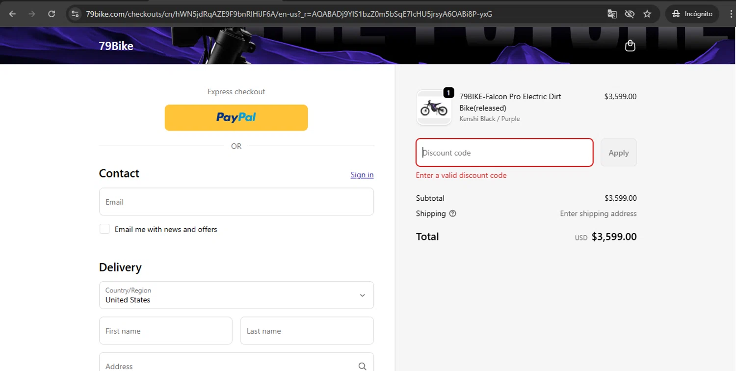 79Bike discount code screenshot showing code JACK79 applied at 79Bike checkout page. Uploaded by SimplyCodes community member UchihaMadara on Nov 26, 2025
