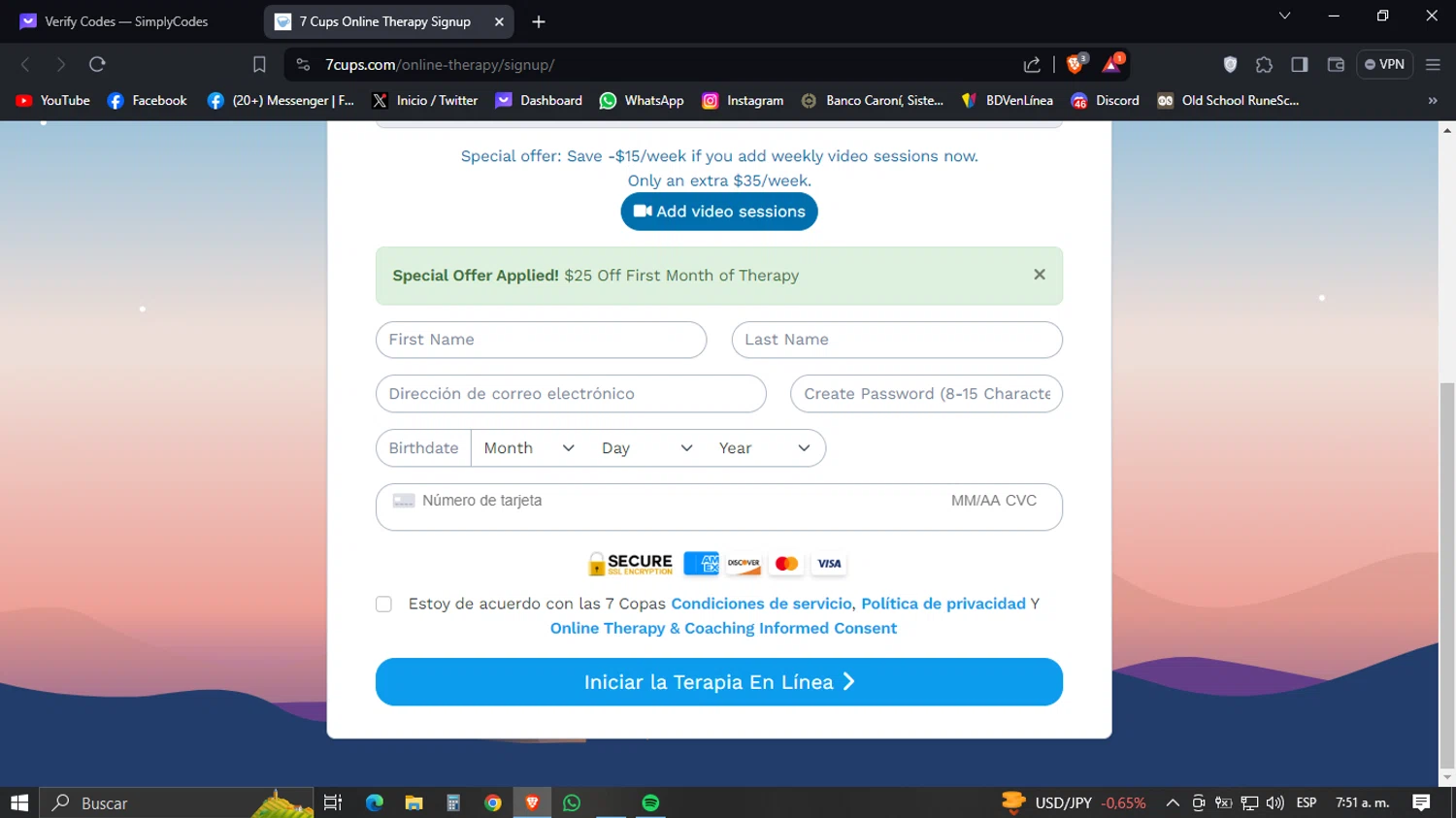 where to use 7 Cups promo code box
