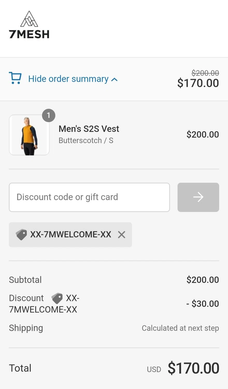 7Mesh checkout page showing 7Mesh discount code box | Screenshot taken by SimplyCodes community member on Feb 3, 2024