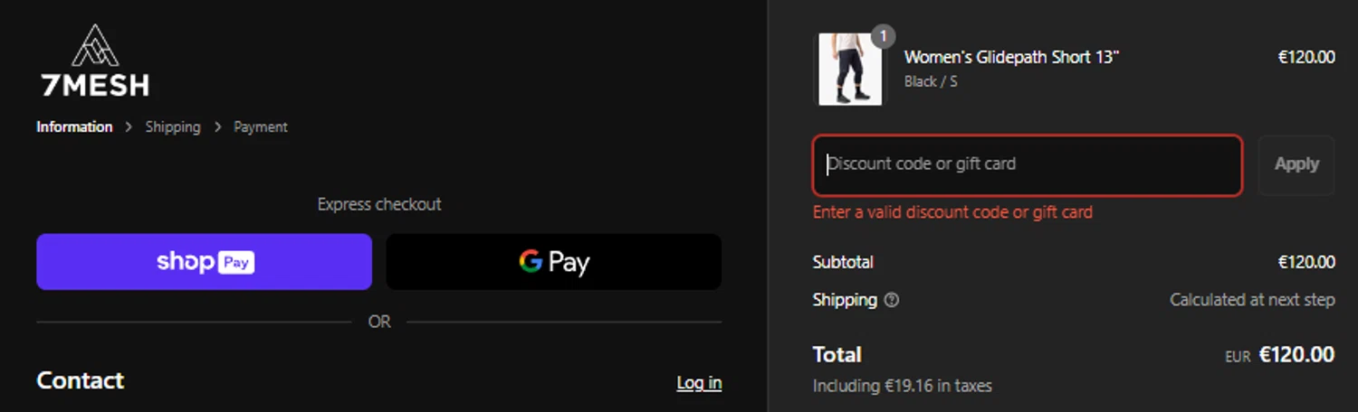 7Mesh discount code screenshot showing code XX-7MWELCOME-XX applied at 7Mesh checkout page. Uploaded by SimplyCodes community member idkxxx on May 13, 2025