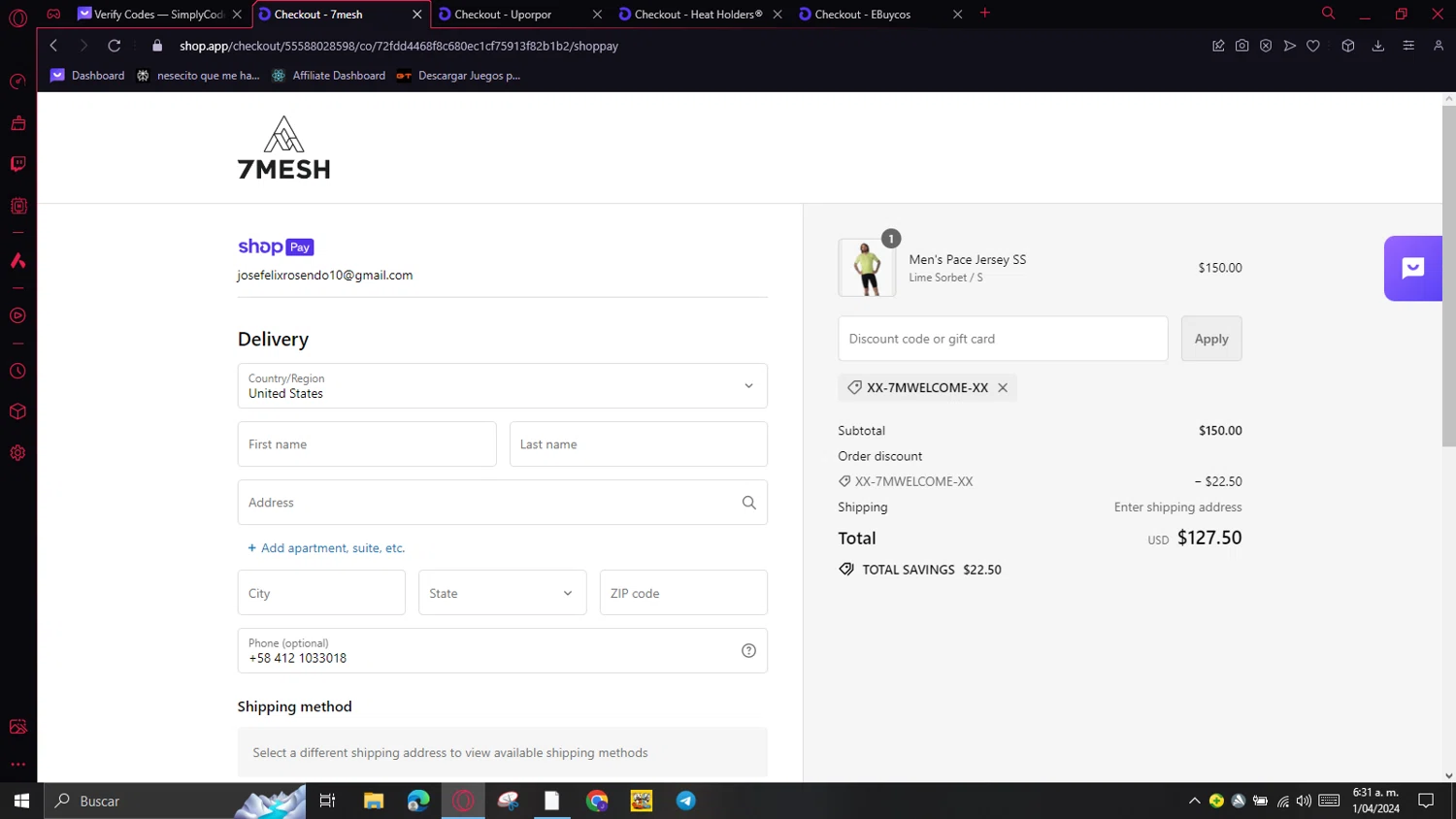 7Mesh checkout page showing 7Mesh discount code box | Screenshot taken by SimplyCodes community member on Apr 1, 2024