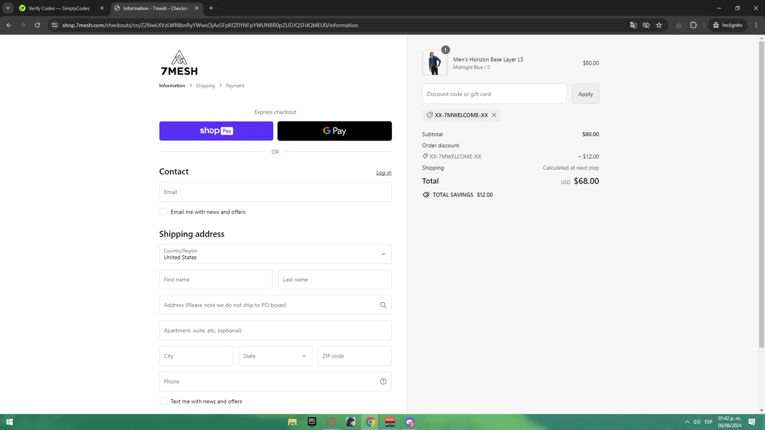 7Mesh checkout page showing 7Mesh discount code box | Screenshot taken by SimplyCodes community member on Jun 6, 2024
