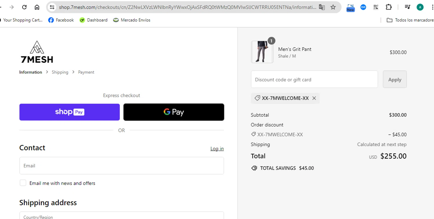 7Mesh checkout page showing 7Mesh discount code box | Screenshot taken by SimplyCodes community member on Apr 30, 2024