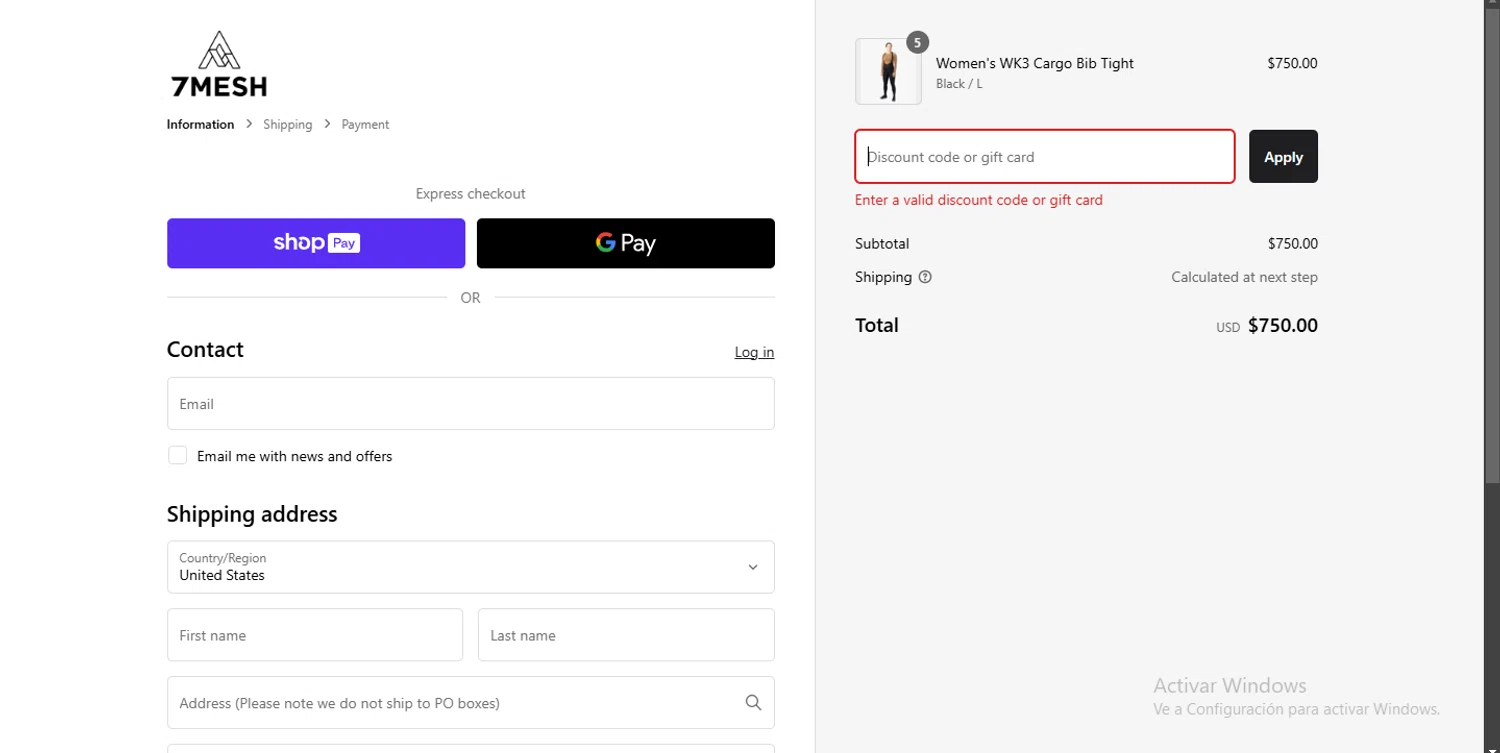 7Mesh discount code screenshot showing code WINTERTIGHTS20 applied at 7Mesh checkout page. Uploaded by SimplyCodes community member carlosbracho414_39a4 on Feb 11, 2025