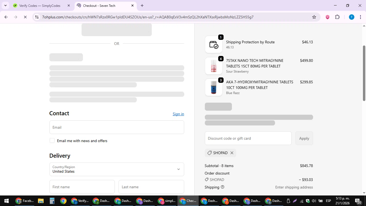 7OH+ checkout page showing 7OH+ promo code box | Screenshot taken by SimplyCodes community member on Jan 21, 2026