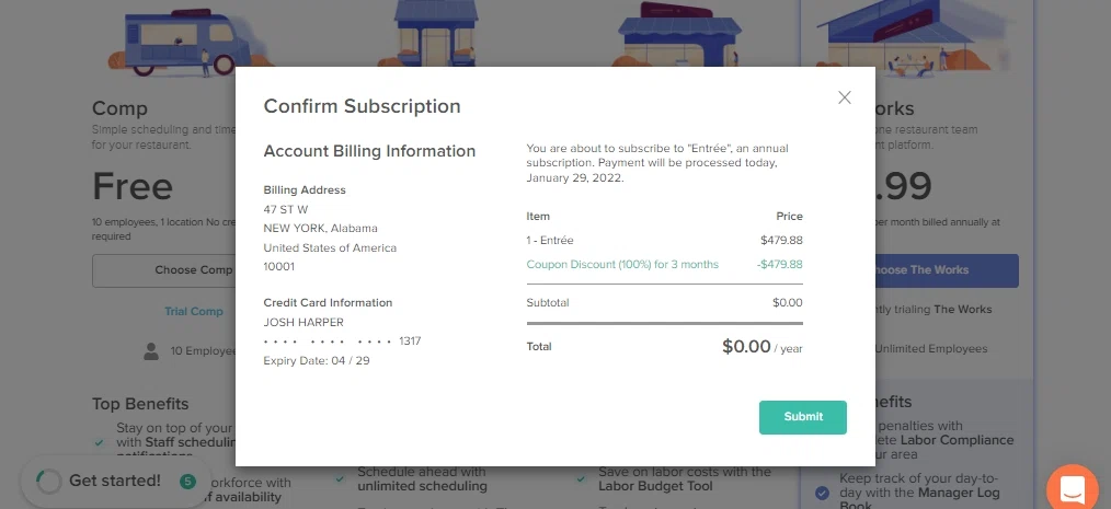 7Shifts checkout page showing 7Shifts promo code box | Screenshot taken by SimplyCodes community member on Jan 29, 2022