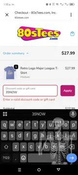 35NOW coupon verification screenshot