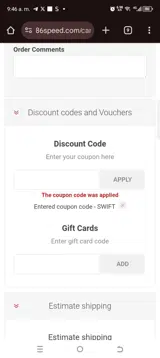 86 Speed coupon verification screenshot