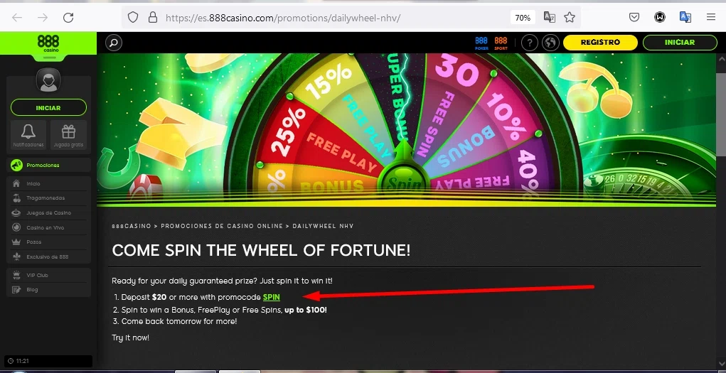 where to use 888Casino promo code box