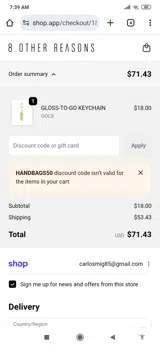 HANDBAGS50 coupon verification screenshot