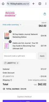 Liberty10 coupon verification screenshot