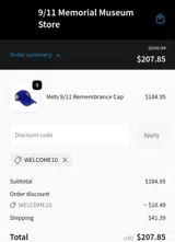 9/11 Memorial Store coupon verification screenshot