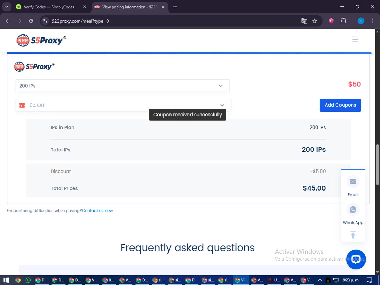 922S5 promo code screenshot showing code Dontpayfull92201 applied at 922S5 checkout page. Uploaded by SimplyCodes community member juiceWRLD on Sep 30, 2025