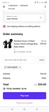 93STUDENT coupon verification screenshot