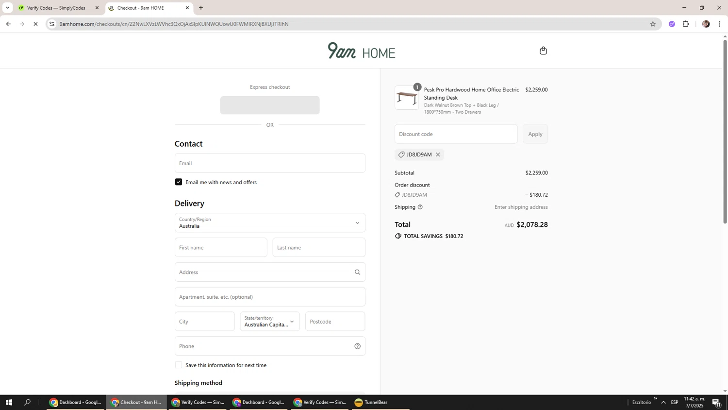9am HOME promo code screenshot showing code JD8JD9AM applied at 9am HOME checkout page. Uploaded by SimplyCodes community member Levi_Ackerman on Jul 7, 2025