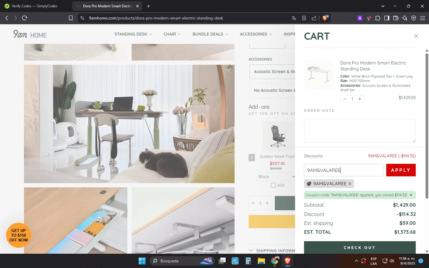9am HOME promo code screenshot showing code 9AM&VALAREE applied at 9am HOME checkout page. Uploaded by SimplyCodes community member MonkyDLuffy on Apr 9, 2025