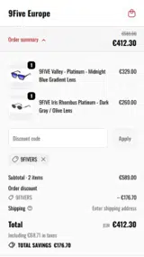9FIVERS coupon verification screenshot