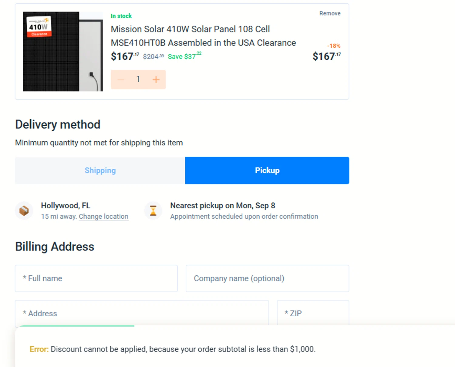 A1 Solar Store promo code screenshot showing code SOLAR25 applied at A1 Solar Store checkout page. Uploaded by SimplyCodes community member mangoBajito1543 on Sep 4, 2025