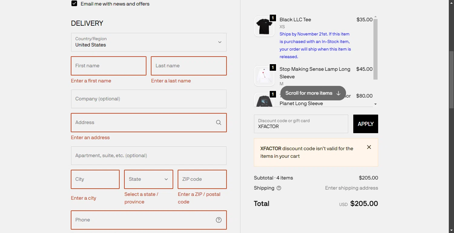 A24 Shop discount code screenshot showing code XFACTOR applied at A24 Shop checkout page. Uploaded by SimplyCodes community member SavvyHawk1474 on Nov 13, 2025