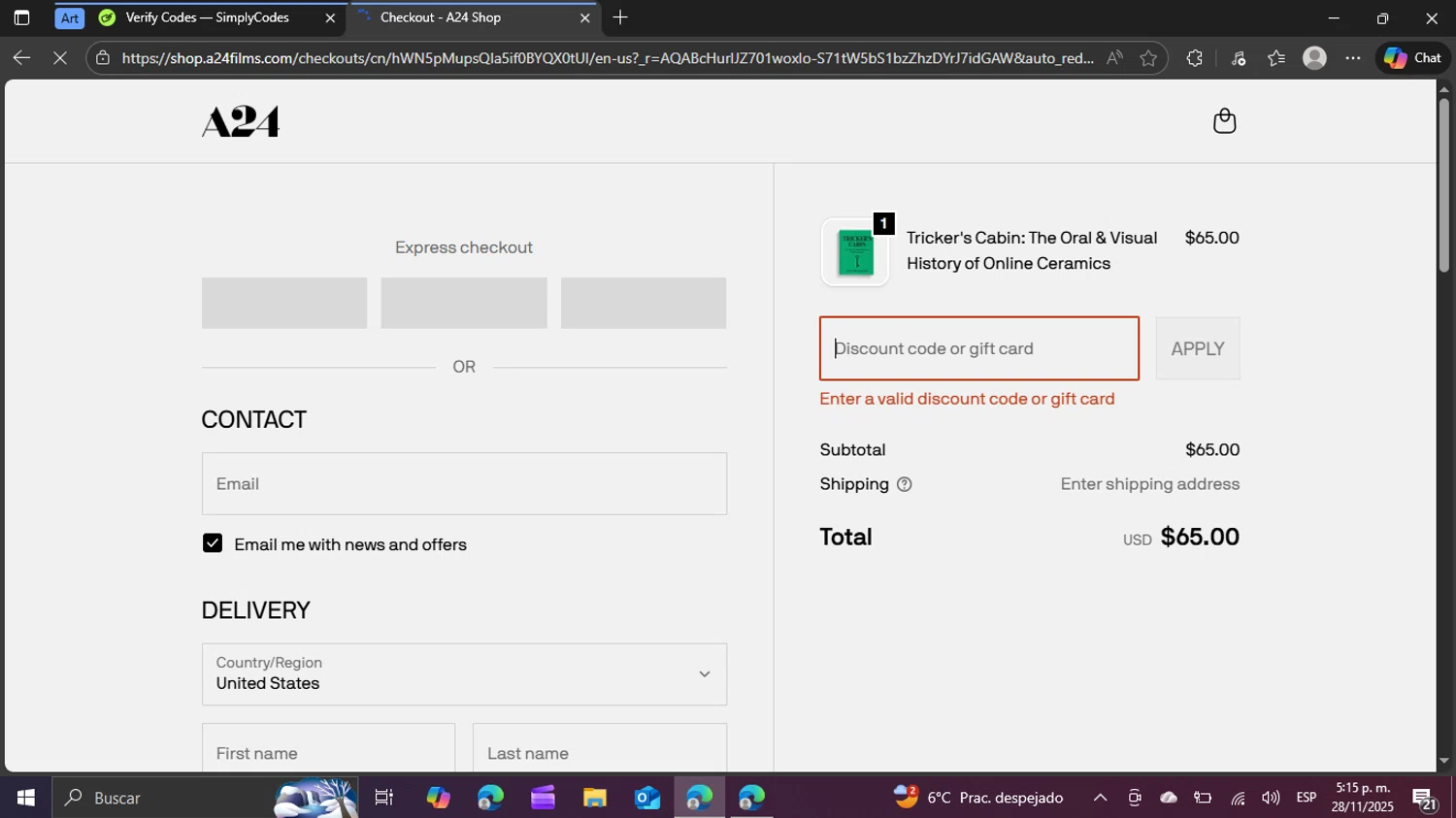 A24 Shop discount code screenshot showing code XFACTOR applied at A24 Shop checkout page. Uploaded by SimplyCodes community member swiftie on Nov 28, 2025