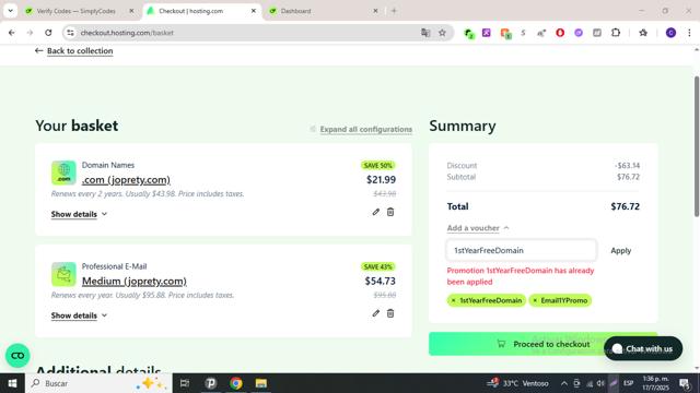 A2 Hosting checkout page showing A2 Hosting promo code box | Screenshot taken by SimplyCodes community member on Jul 17, 2025