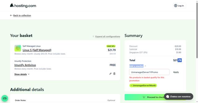 A2 Hosting checkout page showing A2 Hosting promo code box | Screenshot taken by SimplyCodes community member on Sep 7, 2025