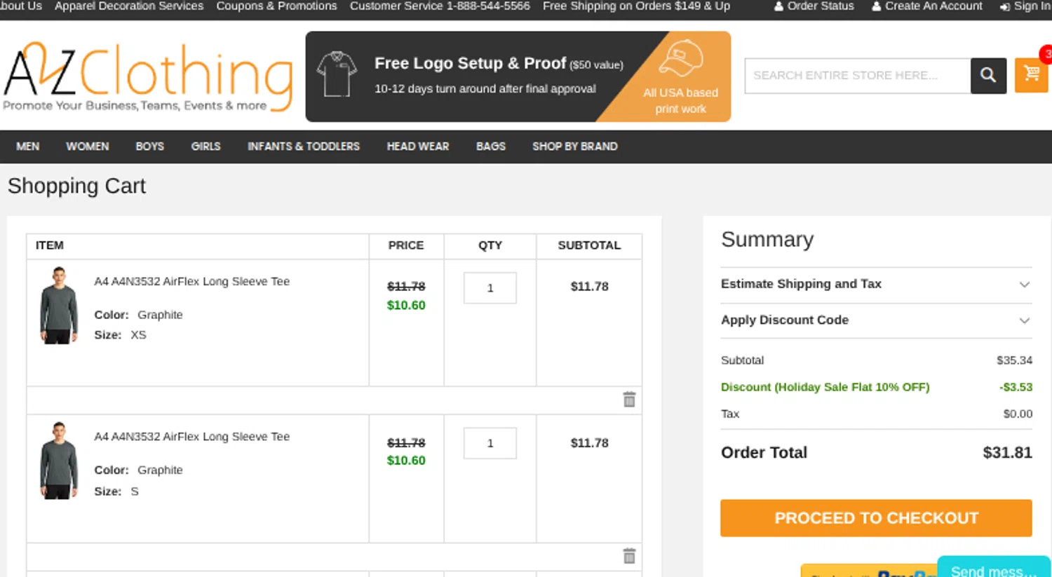 A2ZClothing promo code screenshot showing code HOLIDAY10 applied at A2ZClothing checkout page. Uploaded by SimplyCodes community member Mosue17 on Nov 23, 2025