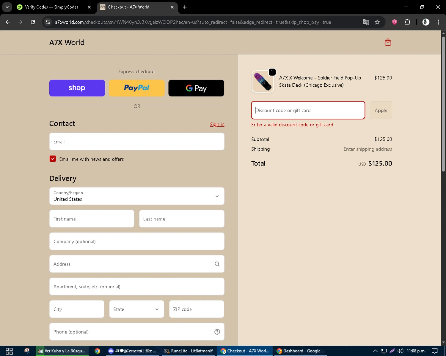A7X World discount code screenshot showing code A7X10 applied at A7X World checkout page. Uploaded by SimplyCodes community member CleverSentinel9441 on Oct 12, 2025
