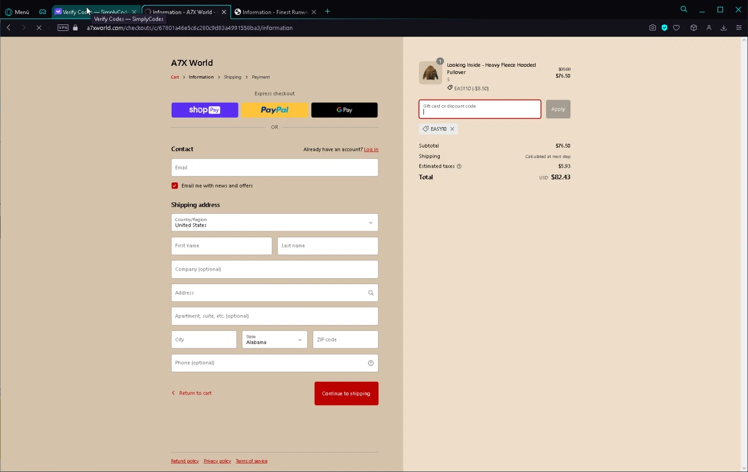 A7X World checkout page showing A7X World discount code box | Screenshot taken by SimplyCodes community member on Apr 30, 2023