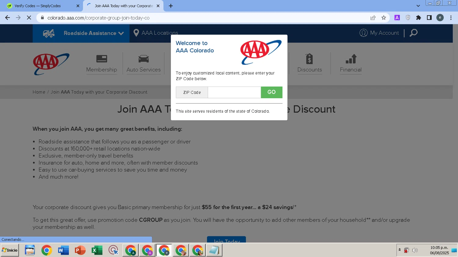 AAA promo code screenshot showing code CGROUP applied at AAA checkout page. Uploaded by SimplyCodes community member MightyPro980 on Aug 7, 2025