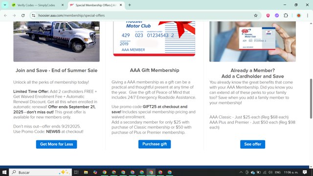 AAA checkout page showing AAA promo code box | Screenshot taken by SimplyCodes community member on Aug 20, 2025