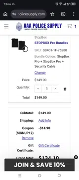 AAA Police Supply coupon verification screenshot