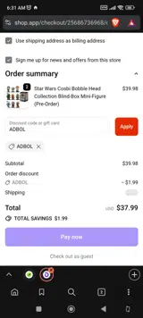 AAA Toys And Collectibles coupon verification screenshot