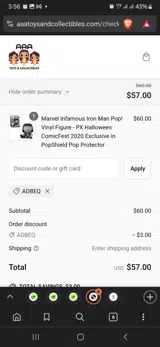 AAA Toys And Collectibles coupon verification screenshot
