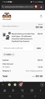 AAA Toys And Collectibles coupon verification screenshot