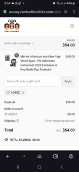 AAA Toys And Collectibles coupon verification screenshot