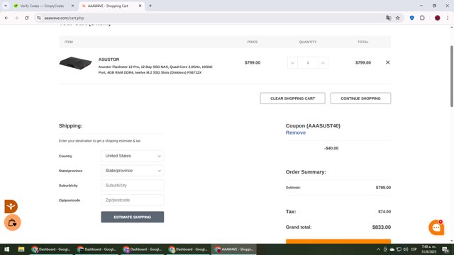 AAAWAVE checkout page showing AAAWAVE coupon code box | Screenshot taken by SimplyCodes community member on Aug 31, 2025