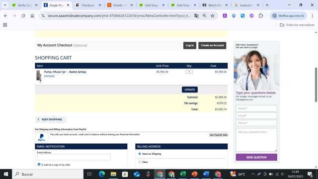 AAA Wholesale Company checkout page showing AAA Wholesale Company promo code box | Screenshot taken by SimplyCodes community member on Jul 18, 2025