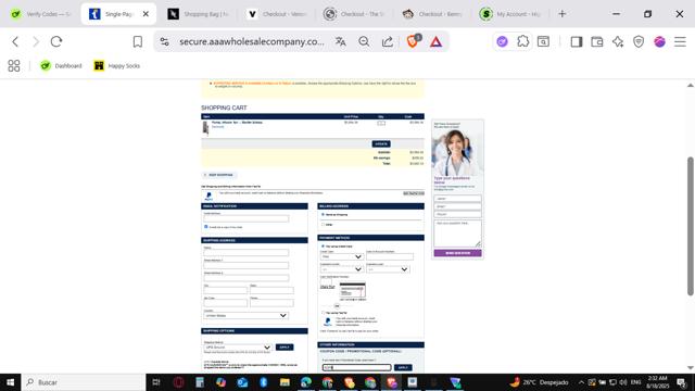 AAA Wholesale Company checkout page showing AAA Wholesale Company promo code box | Screenshot taken by SimplyCodes community member on Aug 18, 2025