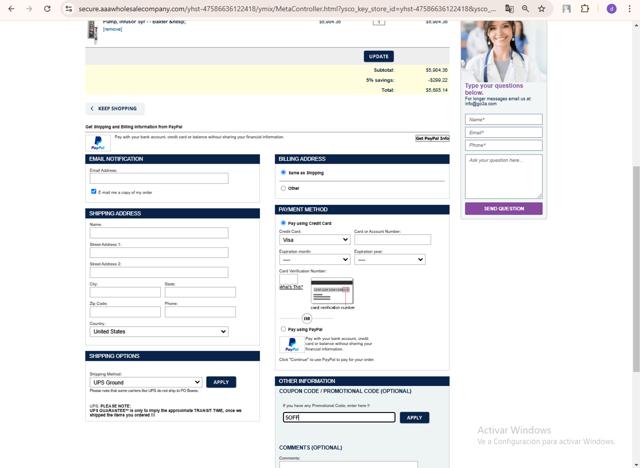AAA Wholesale Company checkout page showing AAA Wholesale Company promo code box | Screenshot taken by SimplyCodes community member on Nov 11, 2024