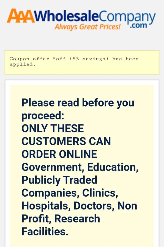 AAA Wholesale Company checkout page showing AAA Wholesale Company promo code box | Screenshot taken by SimplyCodes community member on Oct 22, 2023